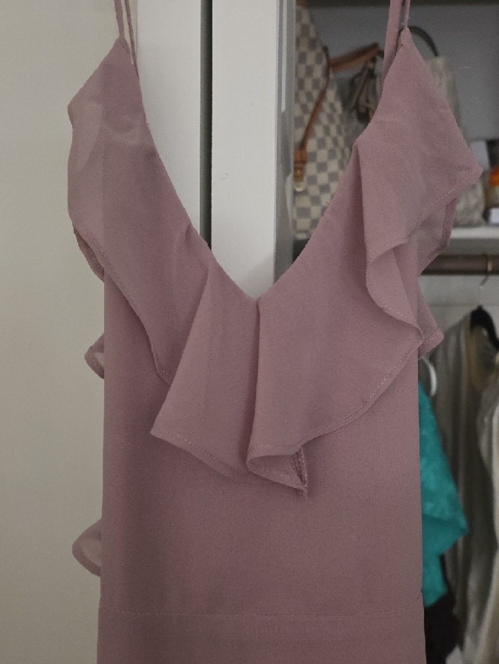 Lulu's Dusty Rose Ruffle V-Neck Maxi Dress - Picture 2 of 9
